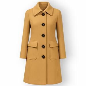 Marc Jacobs Womens XS Longline Wool Peacoat Natural Tan Minimalist Closet Staple
